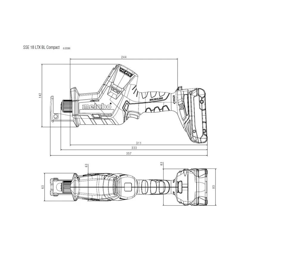 Лобзик аккумуляторный (без аккумуляторов) METABO SSE 18 LTX BL Compact 18В photo 2