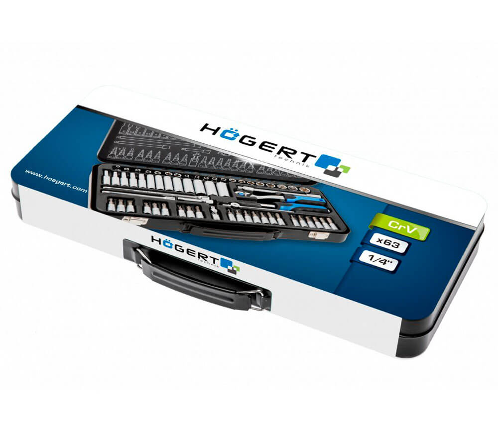 Набор 63 головки торцевые и бит HOEGERT HT1R486 4-14мм photo 2
