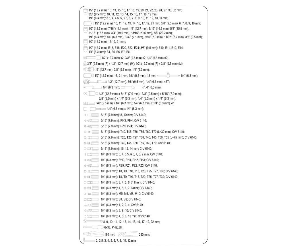Набор комбинированных ключей, торцевые головки и бит STHOR STH58693 225шт. 4-32мм 1/2-1/4-3/8" photo 4