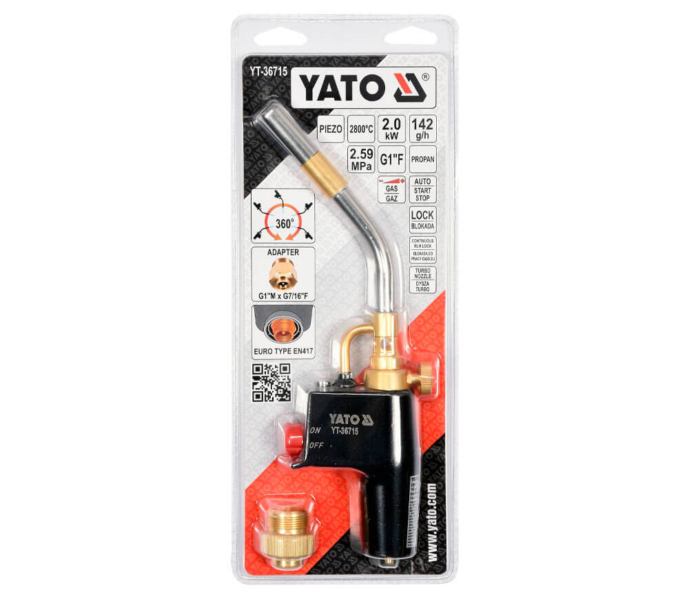 Газовая горелка с пьезоподжигом YATO YT36715 142г/ч 2800°C photo 2