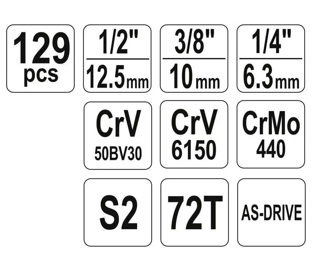 Set chei combinate, duze tubulare și biți YATO YT38881 129unit. 4-32mm 1/2-1/4-3/8" photo 3