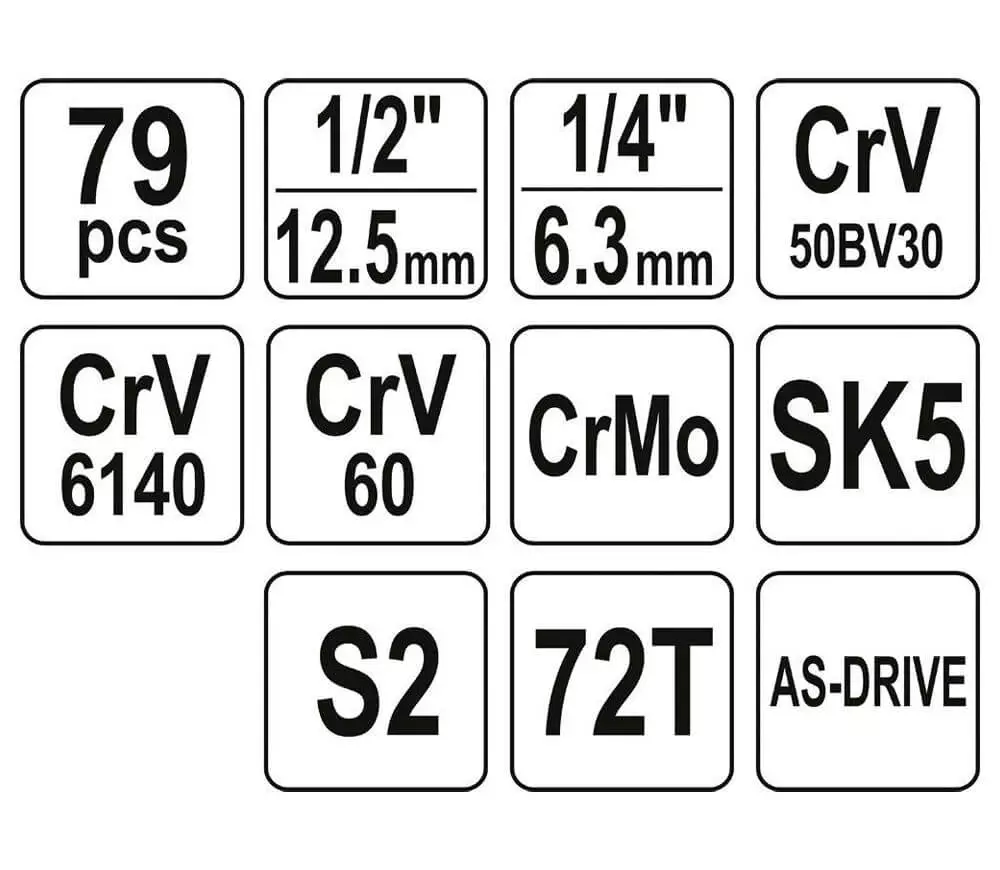 Set chei combinate, duze tubulare și biți YATO YT38911 79unit. 4-32mm 1/2-1/4" photo 3