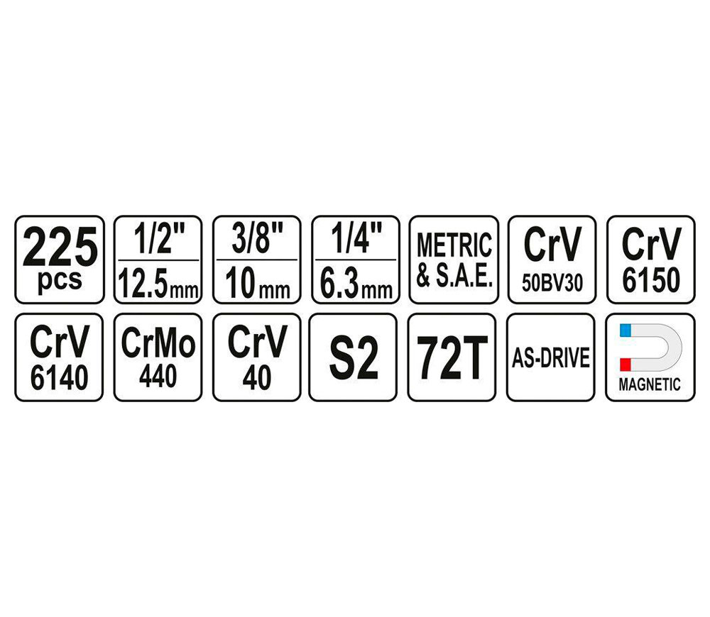 Set chei combinate, duze tubulare și biți YATO YT38941 225unit. 4-32mm 1/2-1/4-3/8" photo 4