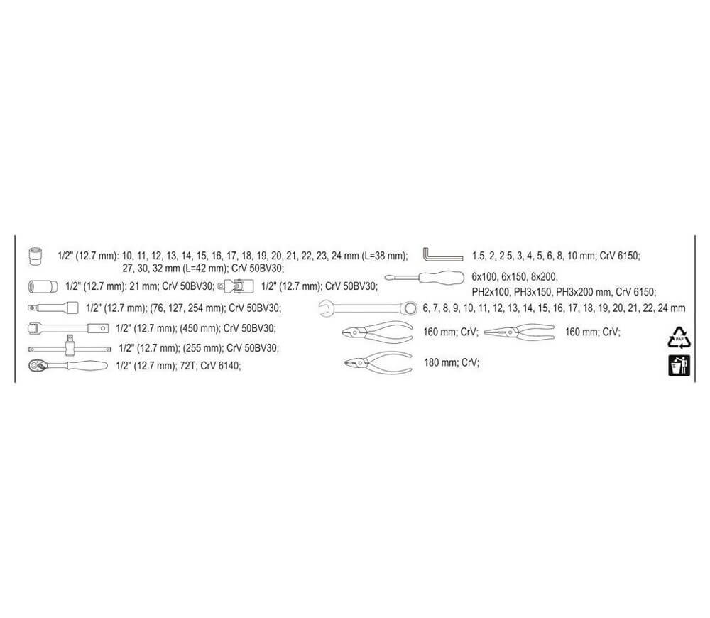 Набор ручных инструментов YATO YT3895 62шт. photo 8