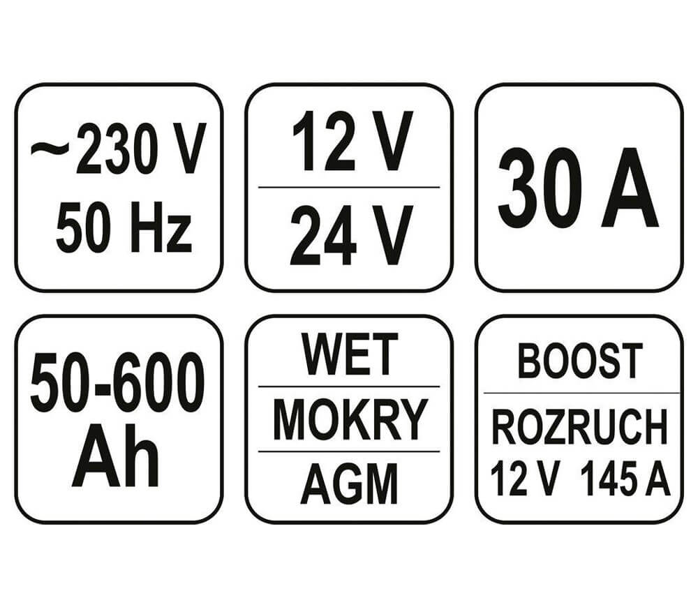 Пуско-зарядное устройство для аккумуляторов YATO YT83052 30A 12-24В photo 3