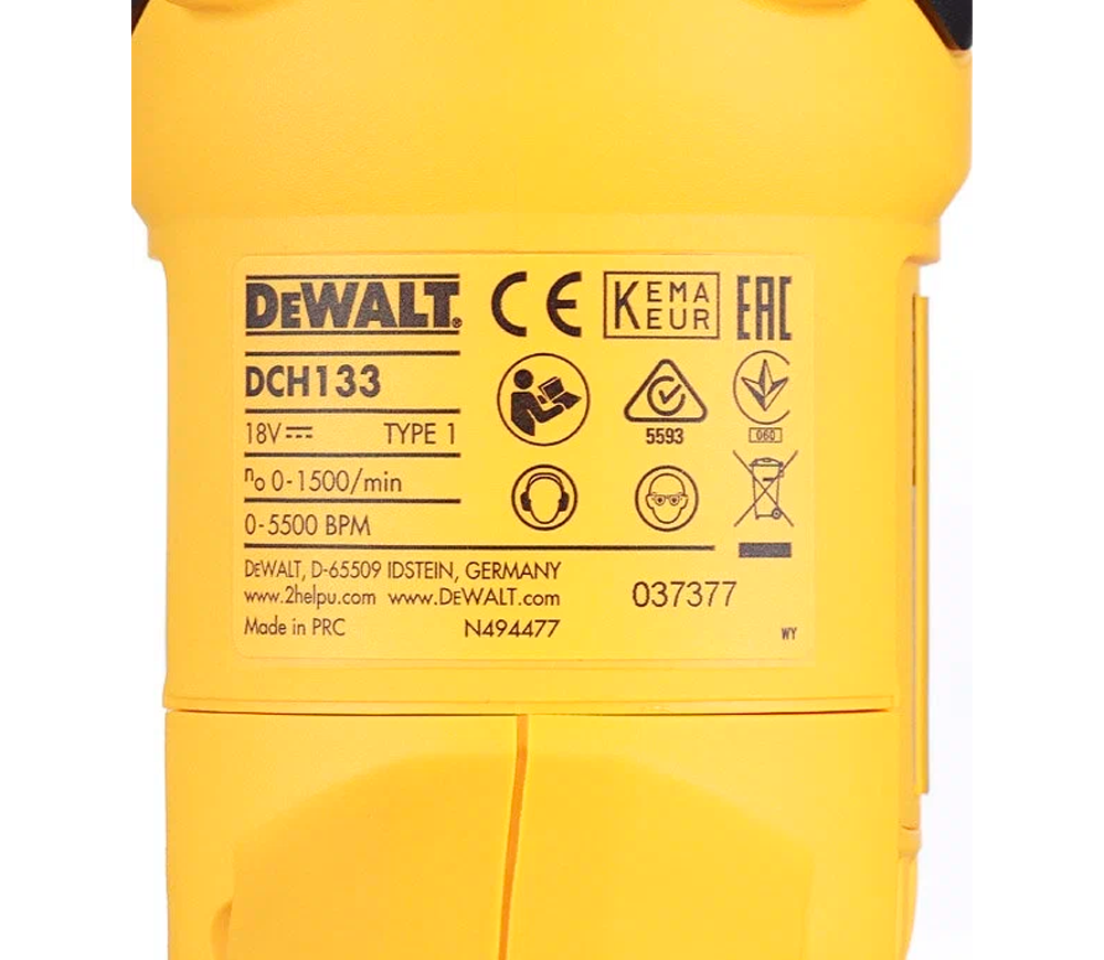 Перфоратор аккумуляторный (без аккумуляторов) DEWALT DCH133NT 2.6Дж 18В photo 5