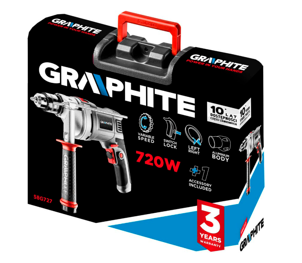 Mașină de găurit cu percuție GRAPHITE 58G727 720w photo 1
