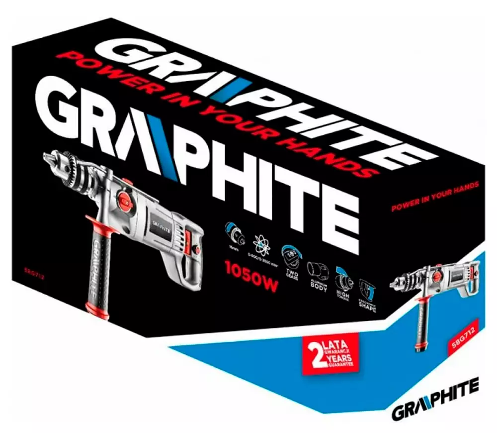Mașină de găurit cu percutie GRAPHITE 58G712 1050w photo 2