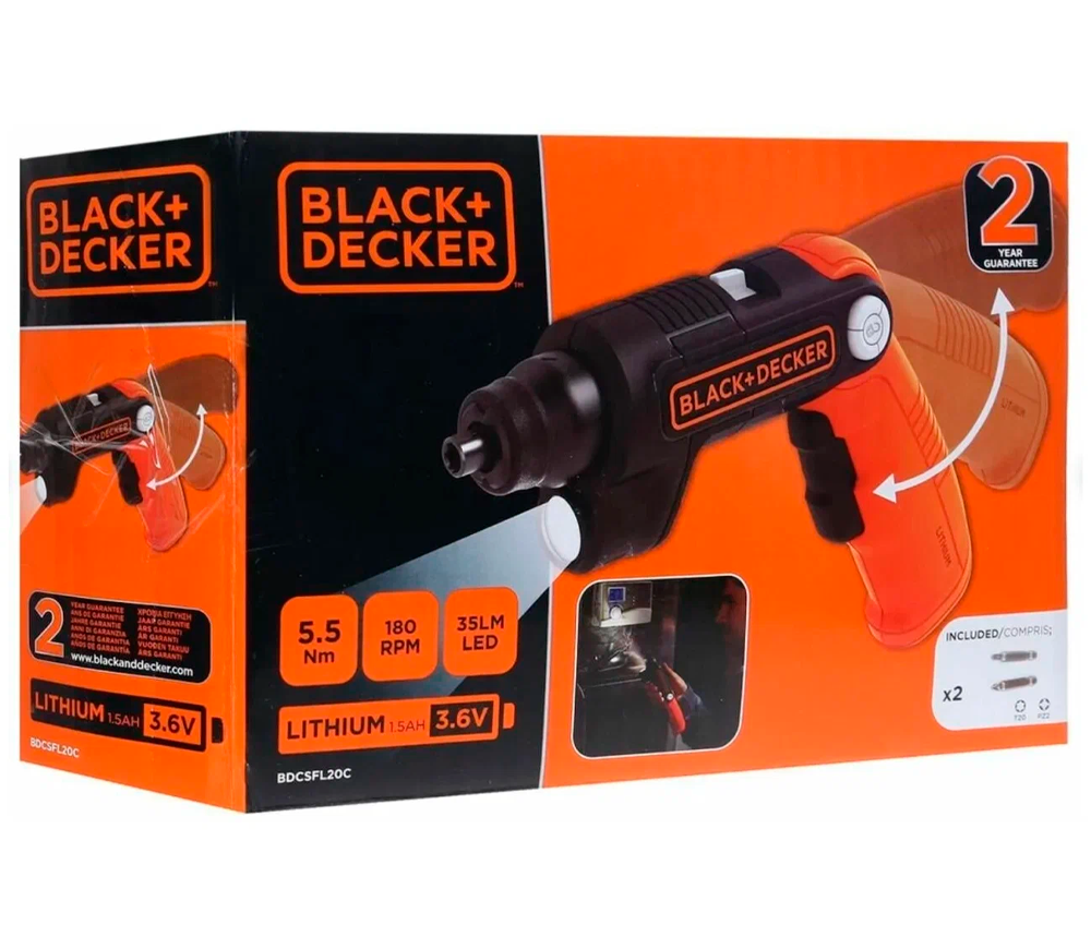 Аккумуляторная отвертка с фонарём BLACK&DECKER BDCSFL20C 3.8В 1.5Ач photo 3