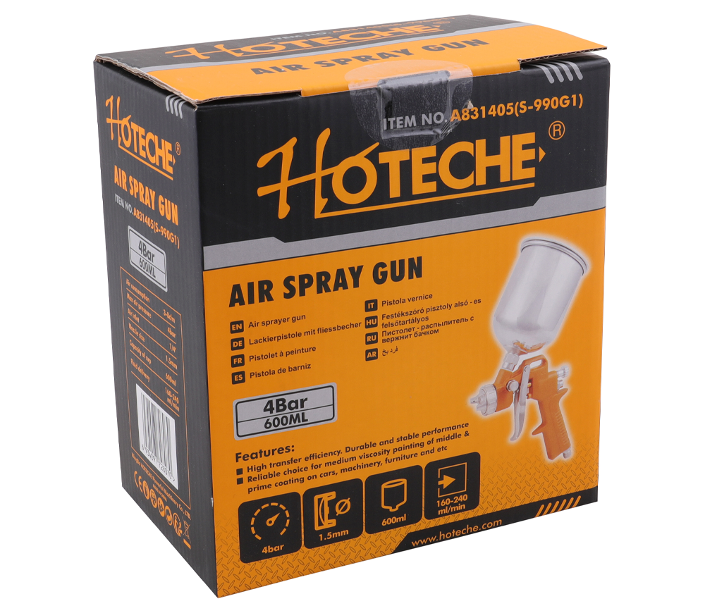 Краскораспылитель пневматический HOTECHE A831405 1.5мм 0.6л 3бар photo 5