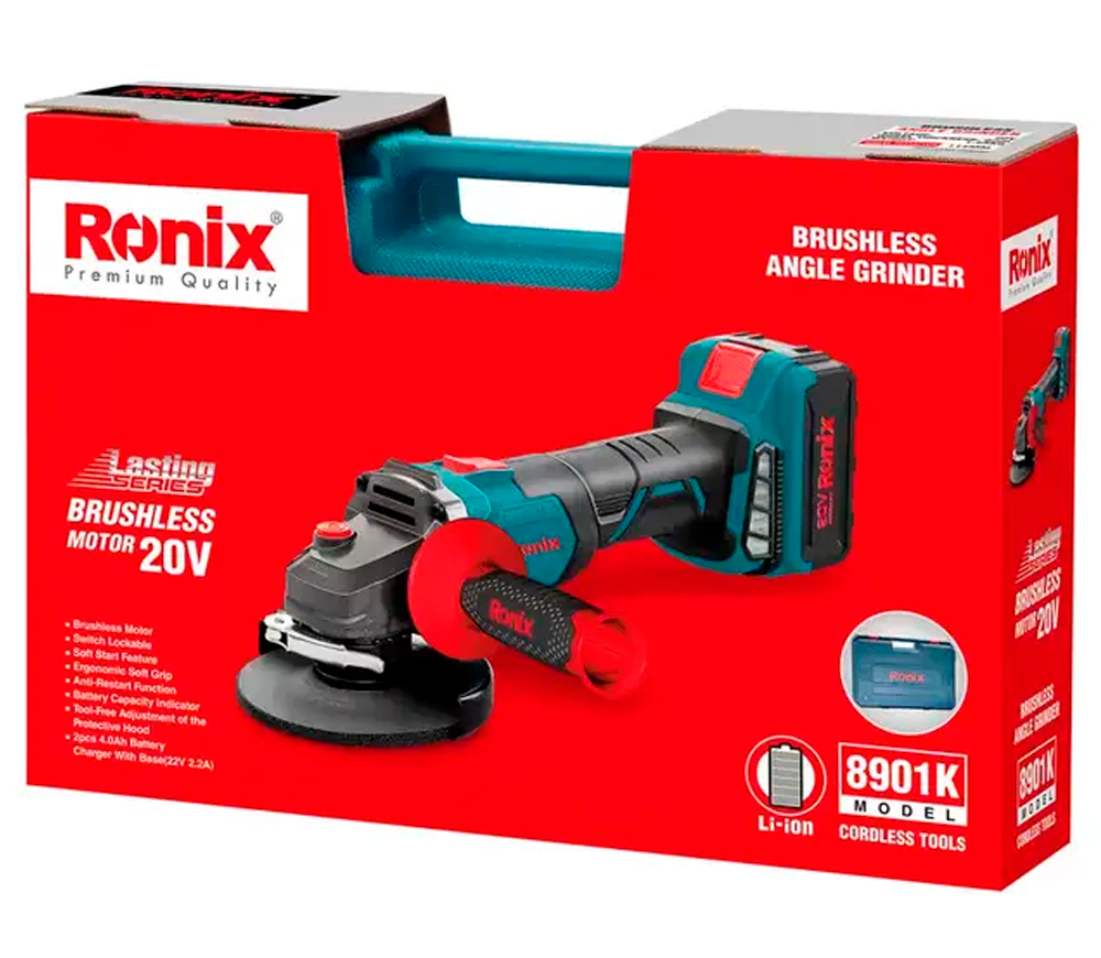 Угловая шлифмашина аккумуляторная RONIX 8901K 115 20В 4Ач photo 1