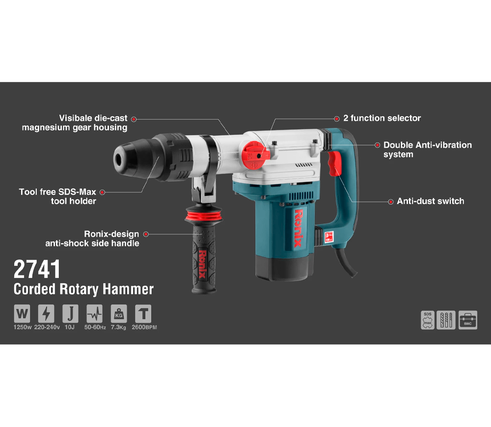 Перфоратор RONIX 2741 1250вт SDS-Max photo 8