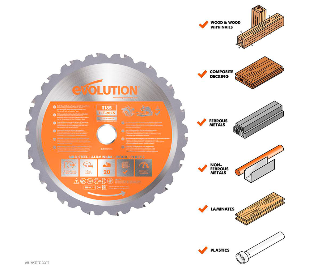Пильный диск EVOLUTION R185TCT-20CS/MS 185мм 1.7мм photo 0