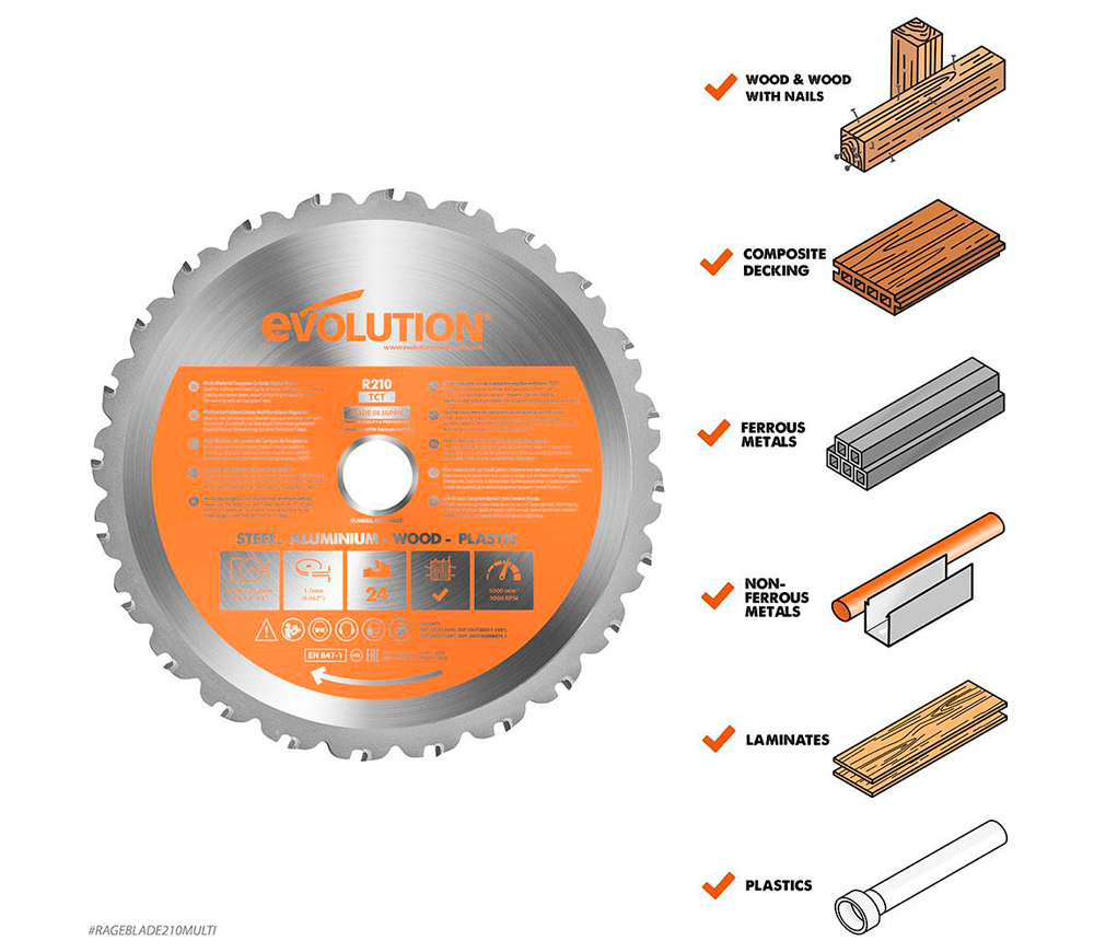 Пильный диск EVOLUTION RAGEBLADE210M 210мм 1.7мм photo 0