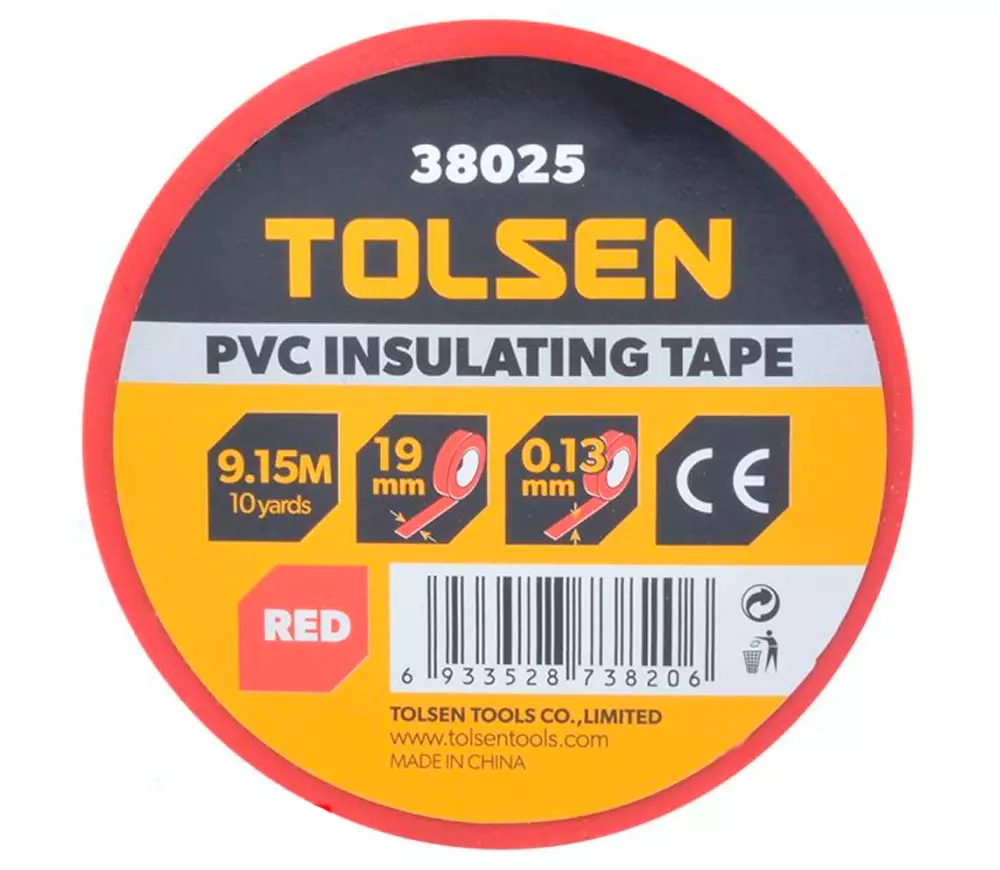 Bandă izolantă Tolsen 38025 PVC Roșu 9.15m 19mm photo 0