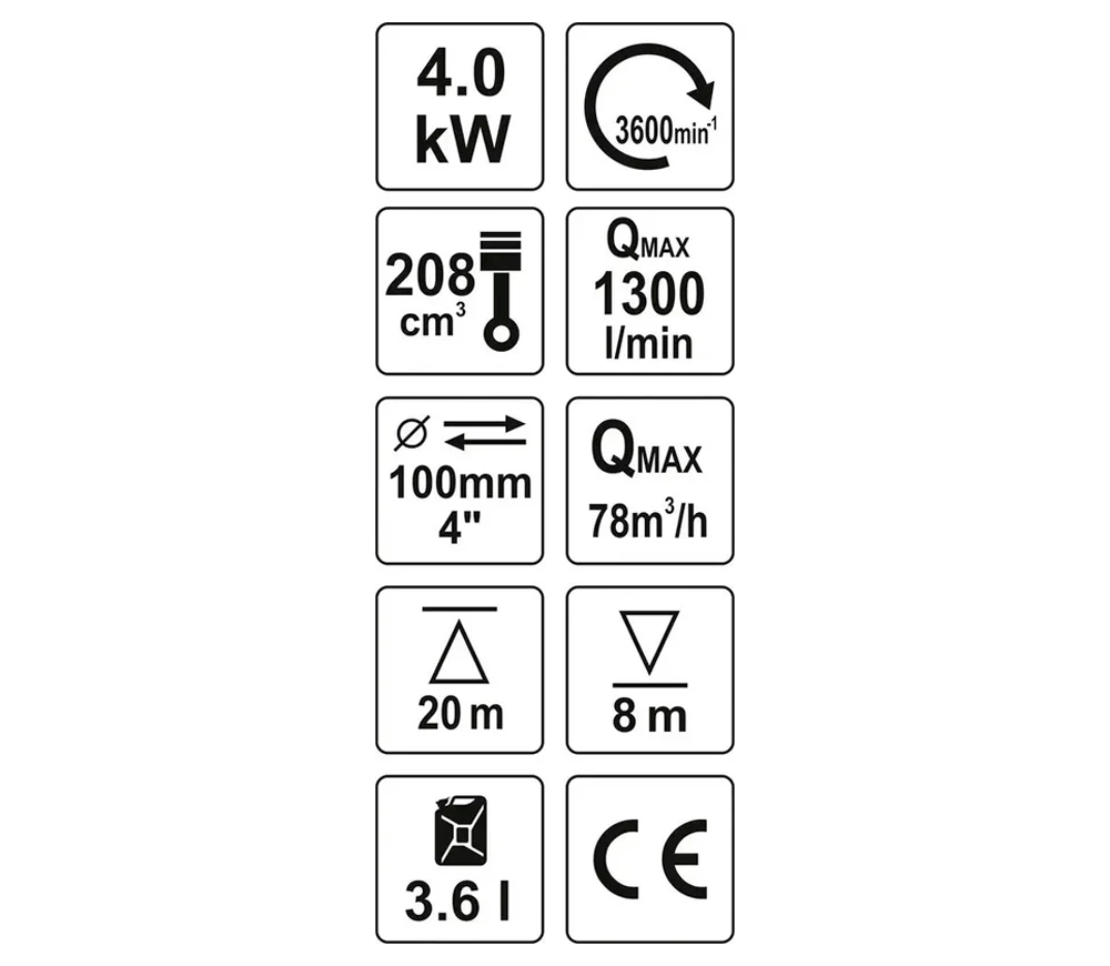 Мотопомпа бензиновая YATO YT85403 78000л/ч 7.7лс photo 3