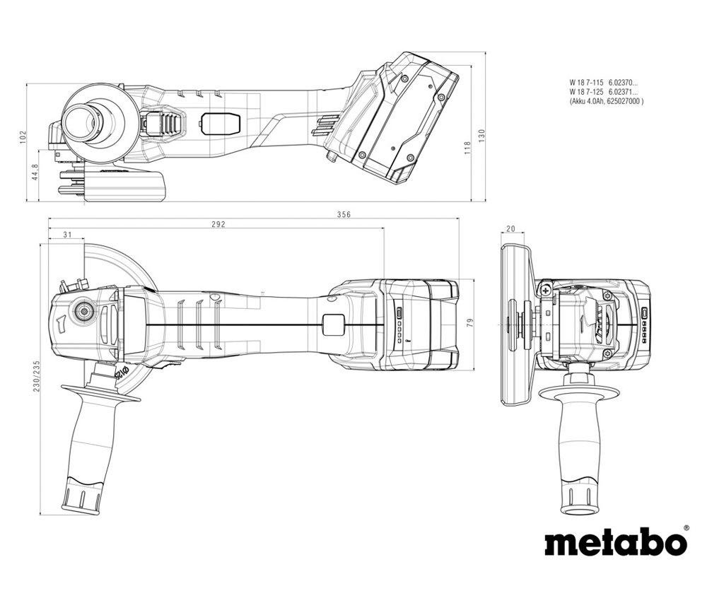 Угловая шлифмашина аккумуляторная METABO W 18 7-125 125мм 18В 4Ач photo 4