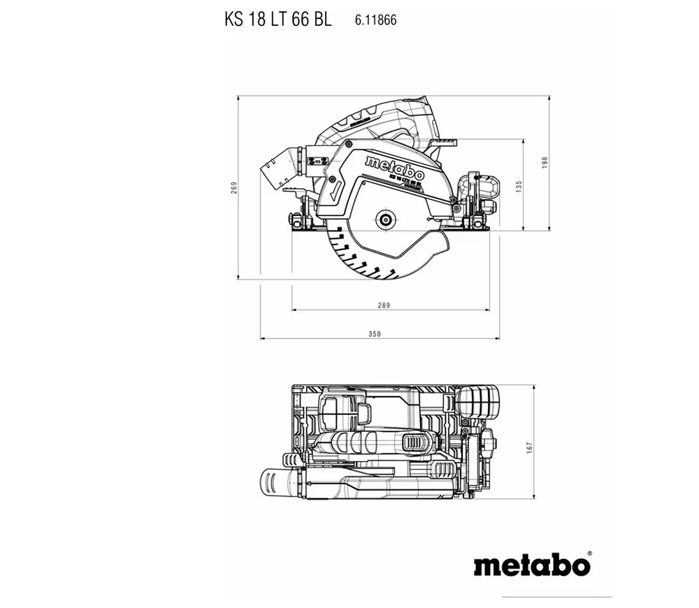 Дисковая пила аккумуляторная (без АКБ) METABO KS18 LTX 66 BL 165мм 18В photo 0