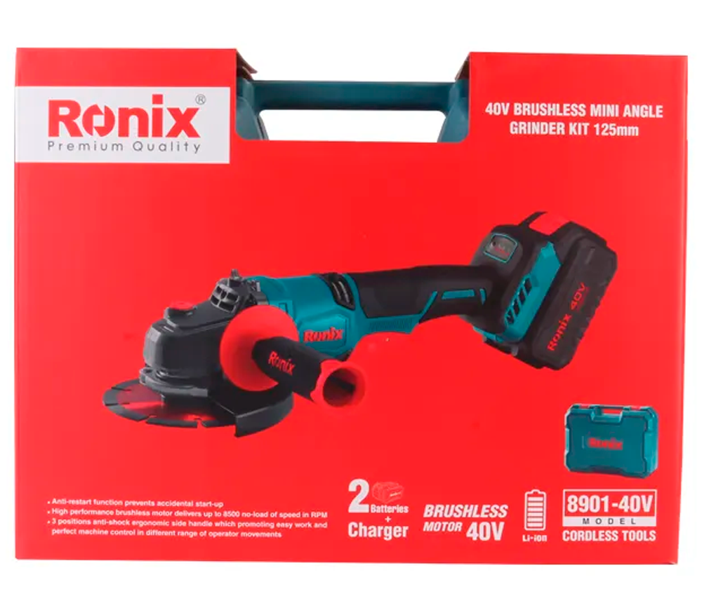 Угловая шлифмашина аккумуляторная RONIX 8901-40V 125мм 40В 2Ач photo 3