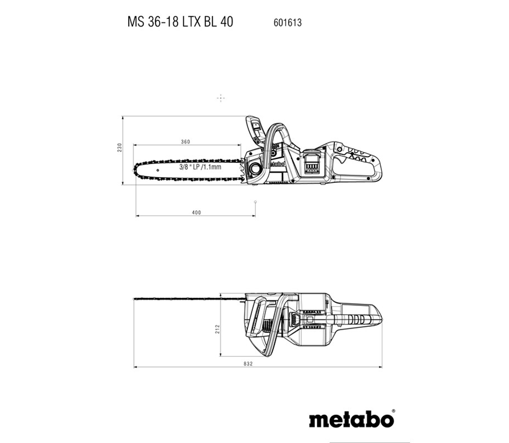 Цепная пила аккумуляторная (без АКБ) METABO MS 36-18 LTX BL 40 400мм 2x18В photo 11