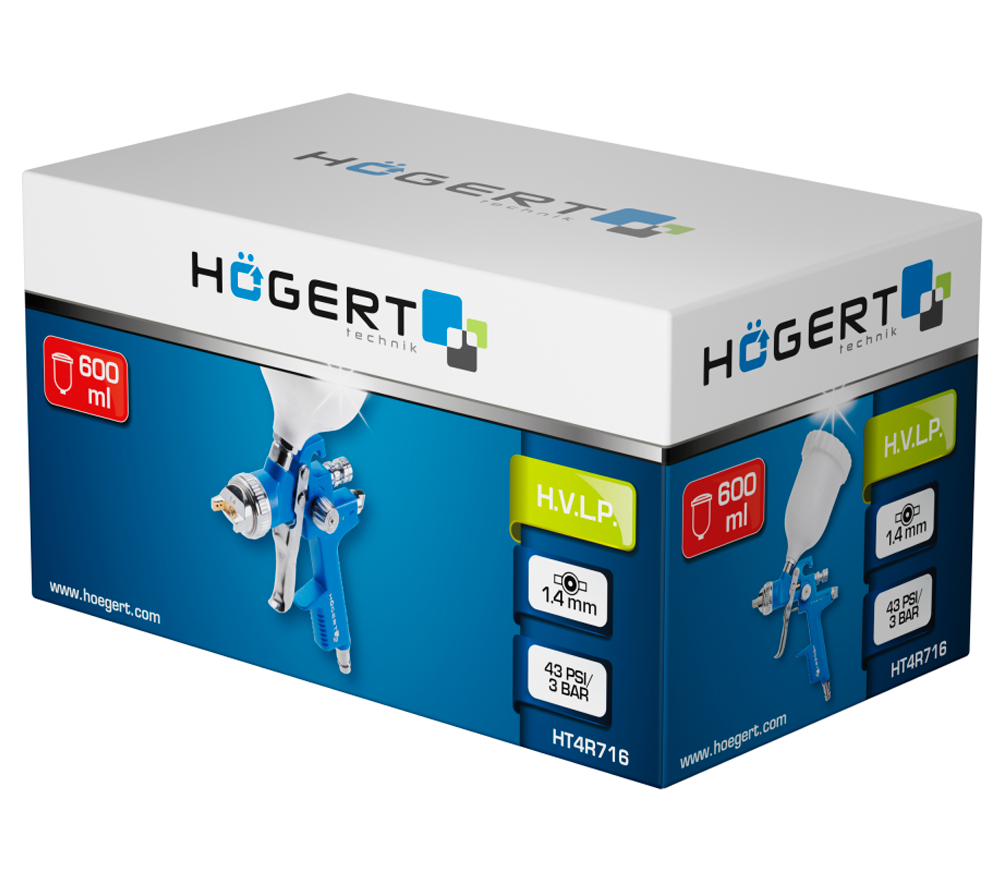 Краскораспылитель пневматический HOEGERT HT4R716 0.8/1.4мм 0.6л 3бар photo 1