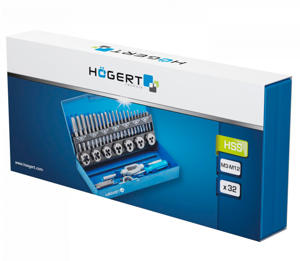 Набор 32 метчиков и плашек HOEGERT HT3B582 M3-M12 photo 0