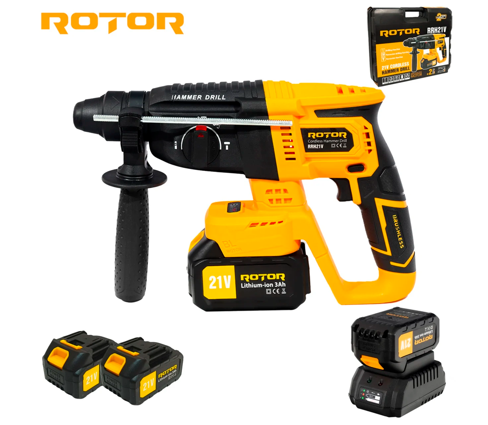 Перфоратор аккумуляторный ROTOR RRH21V 21В 3Ач photo 2