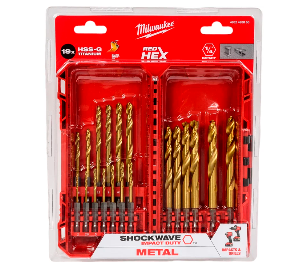Набор сверл по металлу MILWAUKEE SHOCKWAVE RED HEX 2-10мм HSS-TIN photo 0