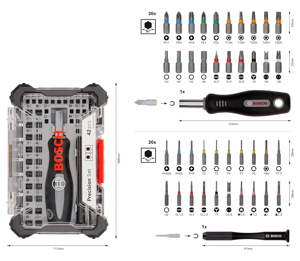 Набор бит BOSCH Precision Screwdriver Bit Set PH/PZ/SL/TX/HEX 25/75мм photo 1