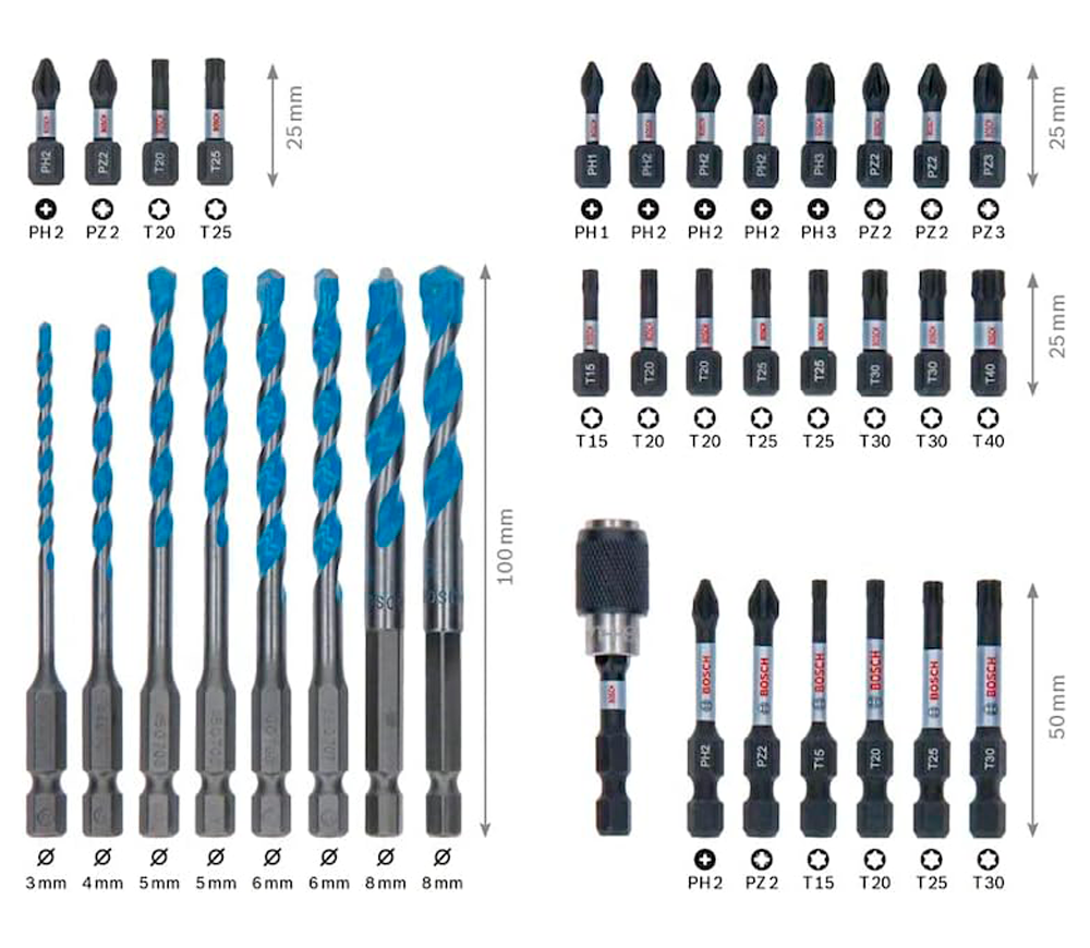 Set burghiuri și biți universal BOSCH Impact Control 3-8mm Oțel photo 2