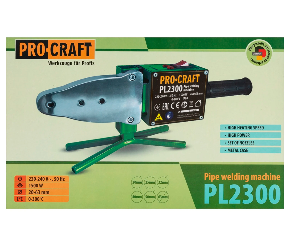 Аппарат для сварки полипропиленовых труб ProCraft PL2300 1500вт 20/25/32/40/50/63мм photo 2