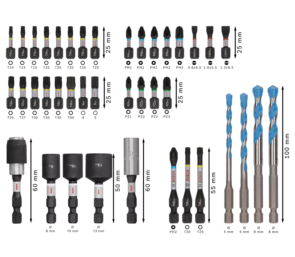 Set biți BOSCH  PRO Impact Mixed Set PH/PZ/TX 25/55mm photo 0