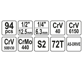Set 94 duze tubulare și biți YATO YT12681 10-32mm photo 3
