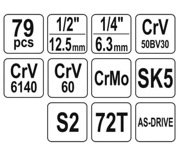 Set chei combinate, duze tubulare și biți YATO YT38911 79unit. 4-32mm 1/2-1/4" photo 3