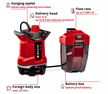 Pompă de drenaj cu acumulator (fără bat) EINHELL GE-DP 18/25 Li - Solo 135w 7500l/h photo 0