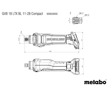 Шлифмашина прямая аккумуляторная (без АКБ) METABO GVB 18 LTX BL 11-28 18В photo 2