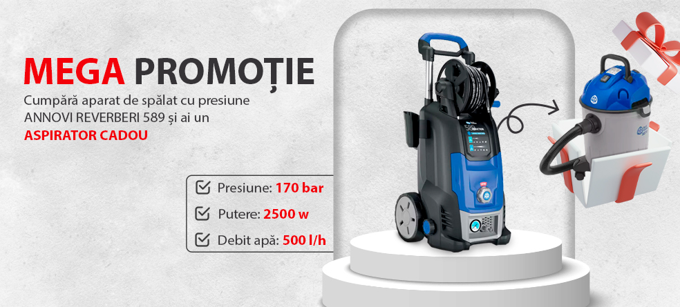 Procură aparat de spălat cu presiune ANNOVI REVERBERI 589 și primești CADOU un aspirator ANNOVI REVERBERI 3270 promo